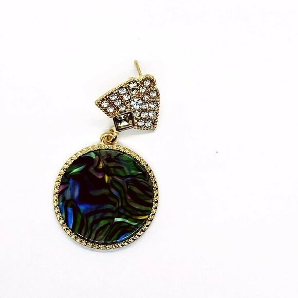 Gold-Tone Crystal Abalone Colored Dangle Earrings - Picture 2 of 5